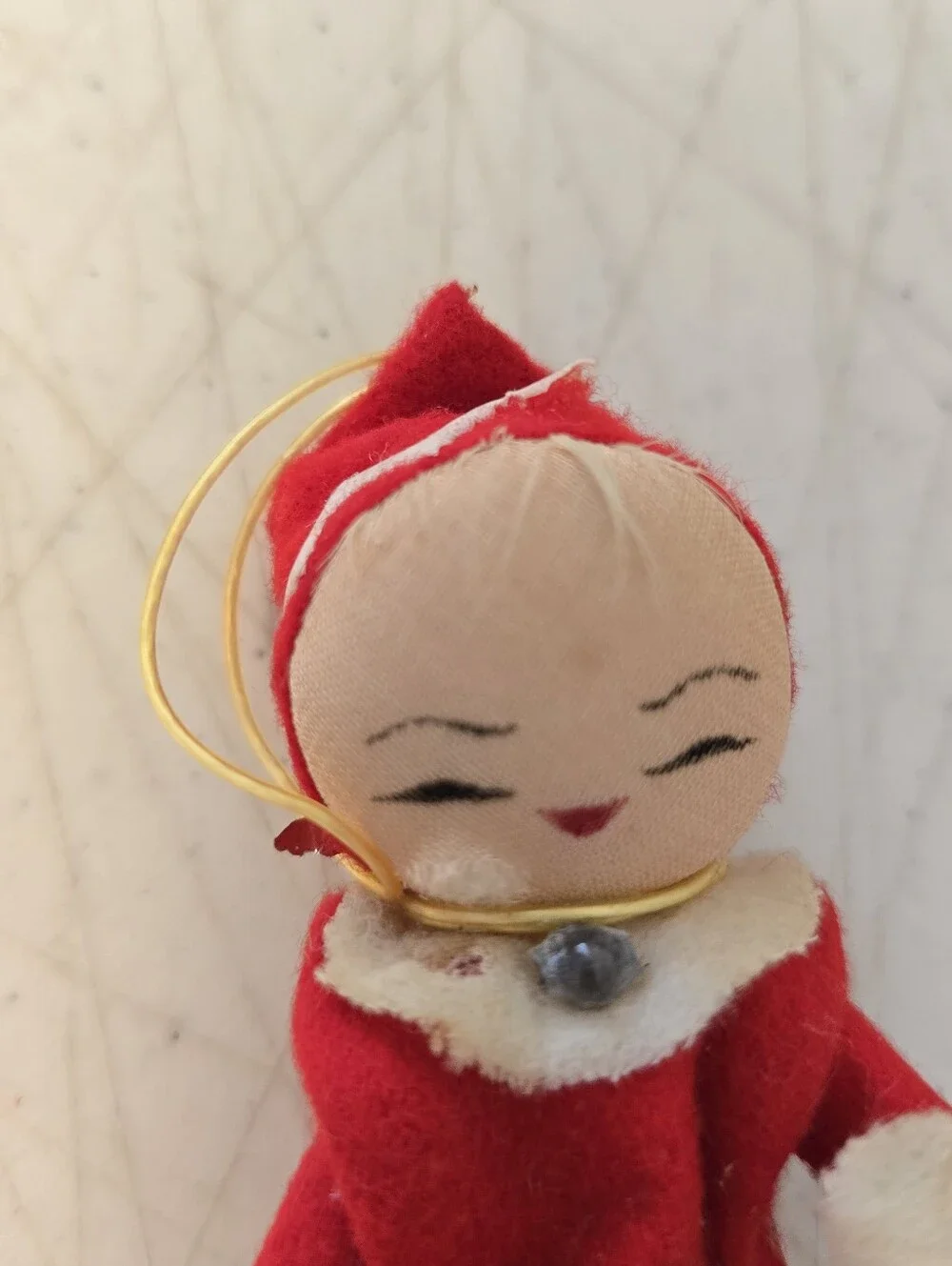 Vintage Christmas Felt Fabric Bendable Elf Pixie Ornament READ